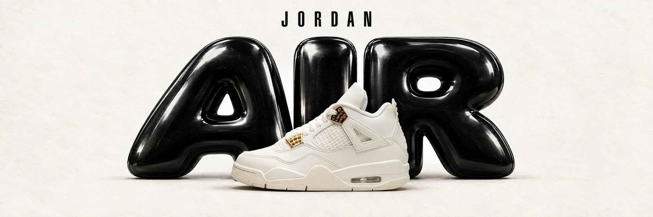 Air Jordan 4 Sail in front of black AIR lettering