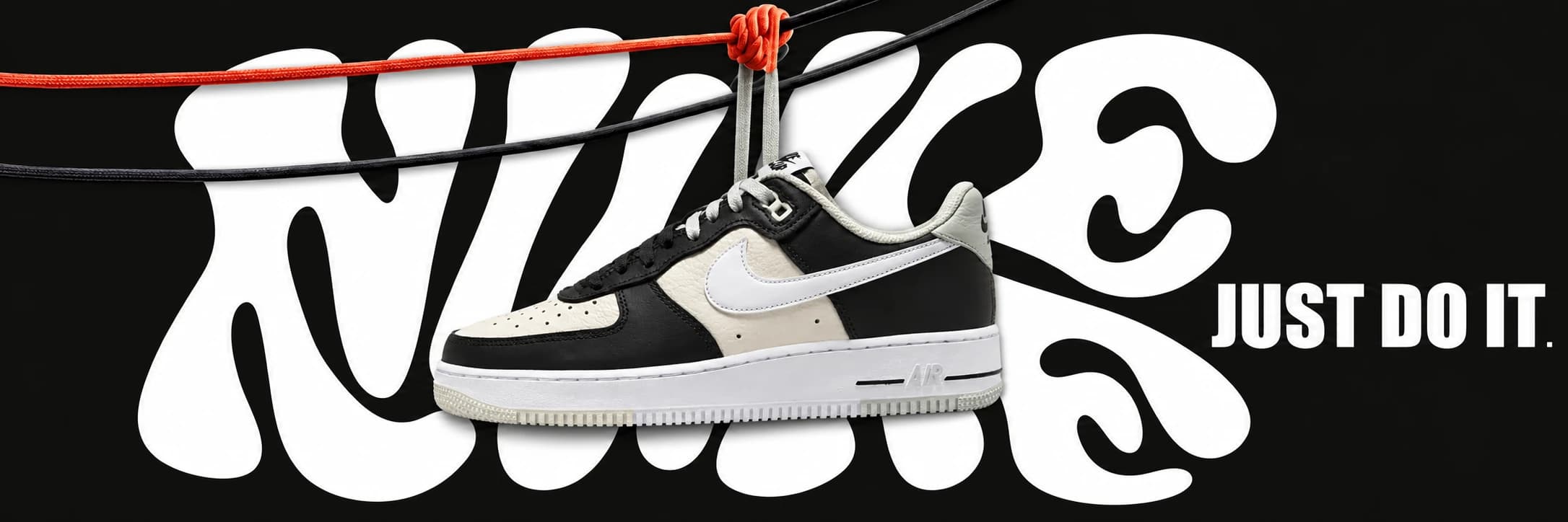 Černo-bílá Nike Dunk SB na černém grafickém pozadí Nike