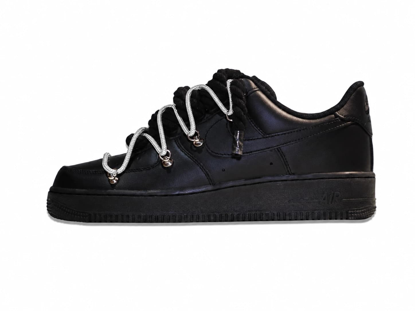 Nike Air Force 1 Low '07 Black - Black/Silver Double Rope Laces