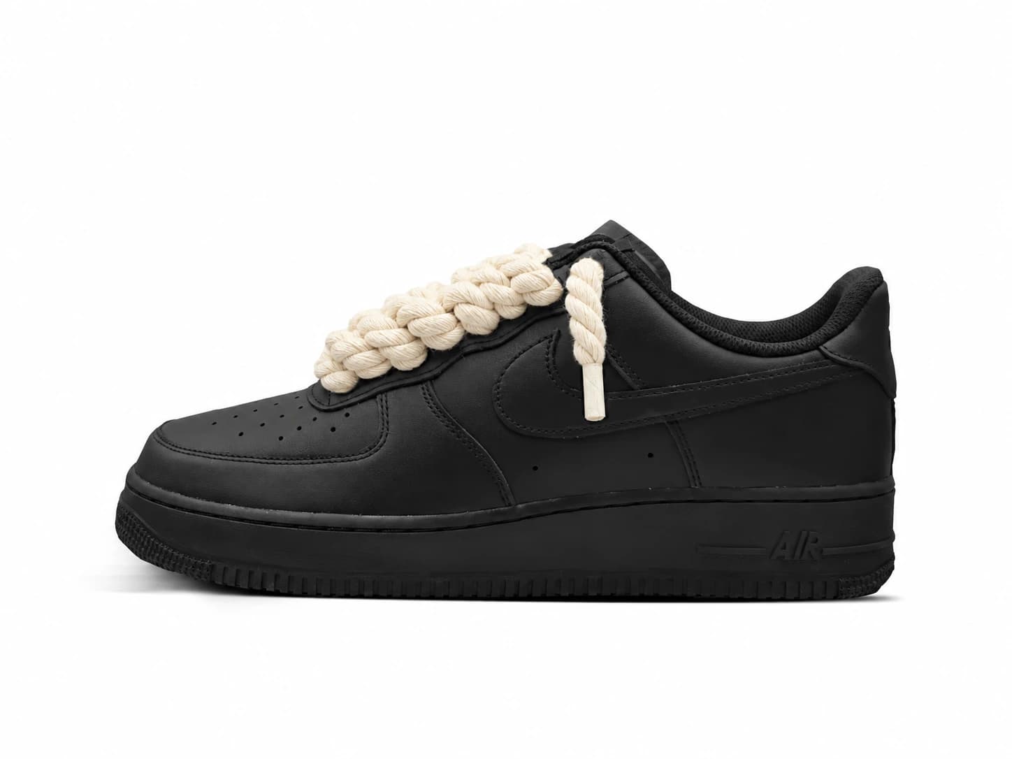 NIKE AIR FORCE 1 BLACK LOW 07 ROPE LACES BEIGE