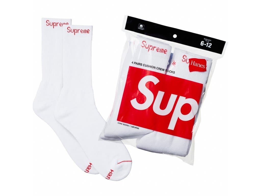 SUPREME HANES CREW SOCKS WHITE