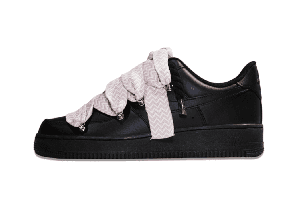 Nike Air Force 1 Low ’07 Black – Black Rope Laces & Pink Lanvin Laces