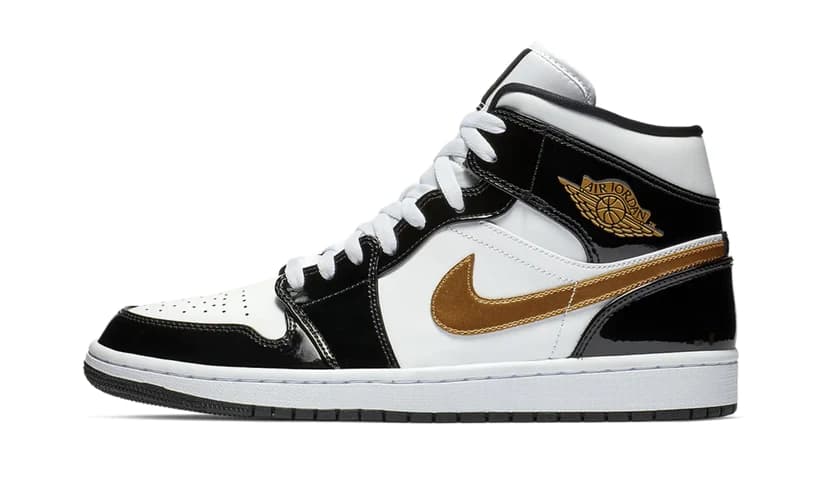AIR JORDAN 1 MID PATENT BLACK WHITE GOLD