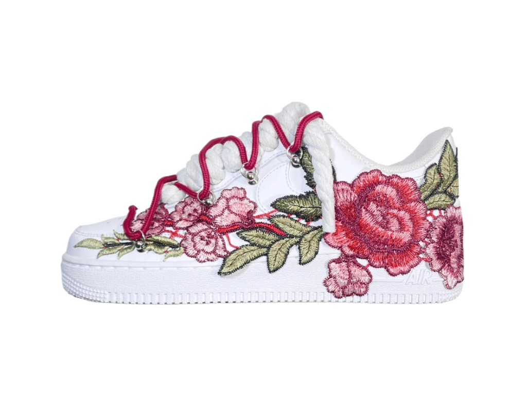 Nike Air Force 1 Low '07 White - White/Red Double Rope Laces - Custom Red Rose