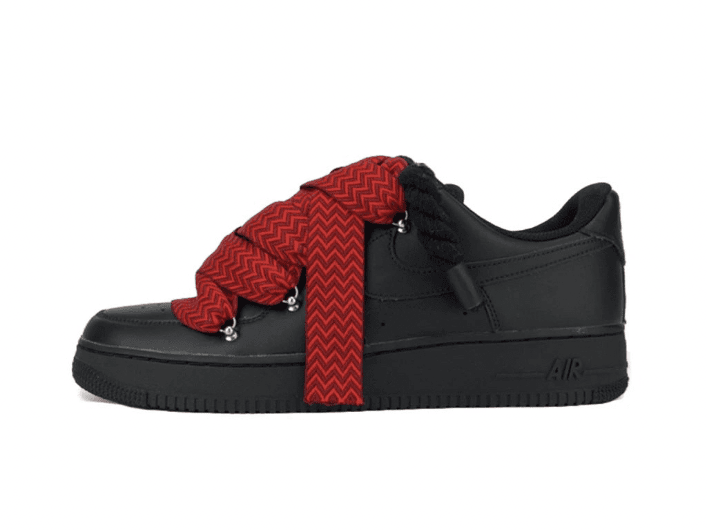 Nike Air Force 1 Low ’07 Black – Black Rope Laces & Red Lanvin Laces