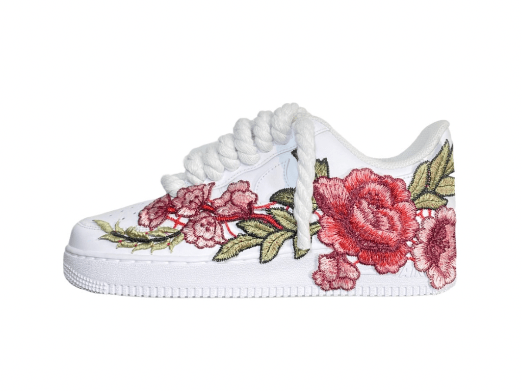 Nike Air Force 1 Low '07 White - White Rope Laces - Custom Red Rose