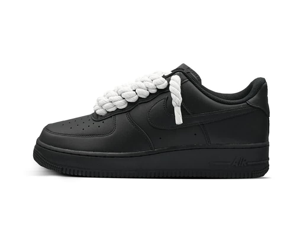 NIKE AIR FORCE 1 BLACK LOW 07 ROPE LACES WHITE