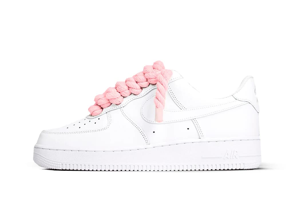 NIKE AIR FORCE 1 WHITE LOW 07 ROPE LACES PINK