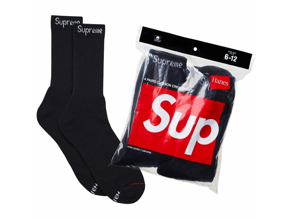 SUPREME HANES CREW SOCKS BLACK