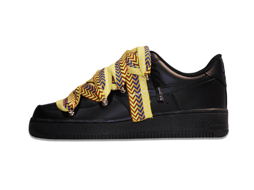 Nike Air Force 1 Low ’07 Black – Black Rope Laces & Yellow Lanvin Laces