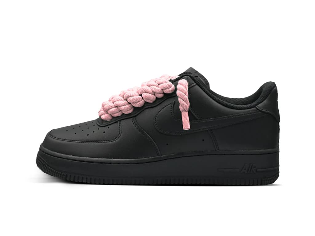 NIKE AIR FORCE 1 BLACK LOW 07 ROPE LACES PINK